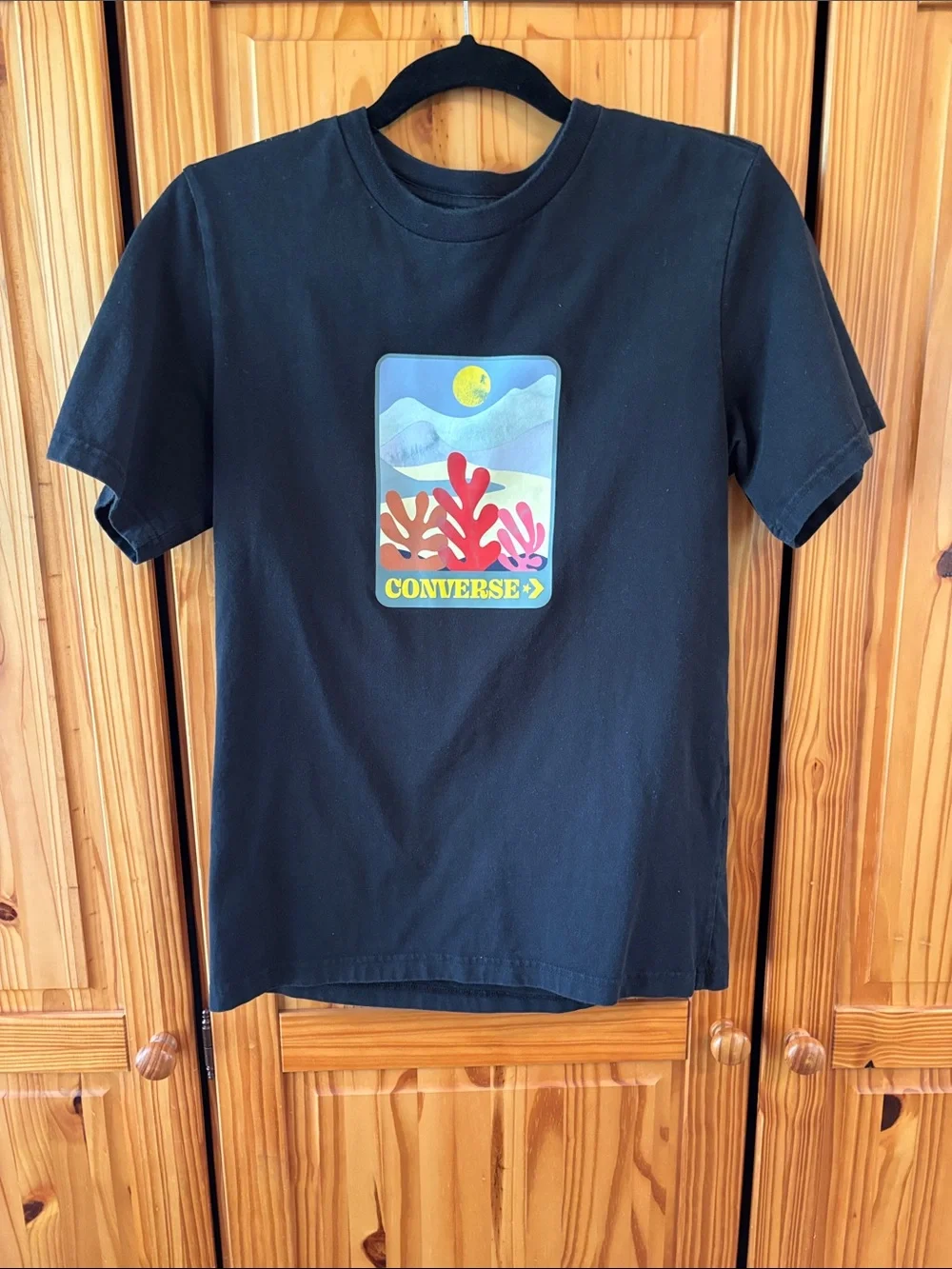 Converse Black Tee with Colorful Coral Graphic
